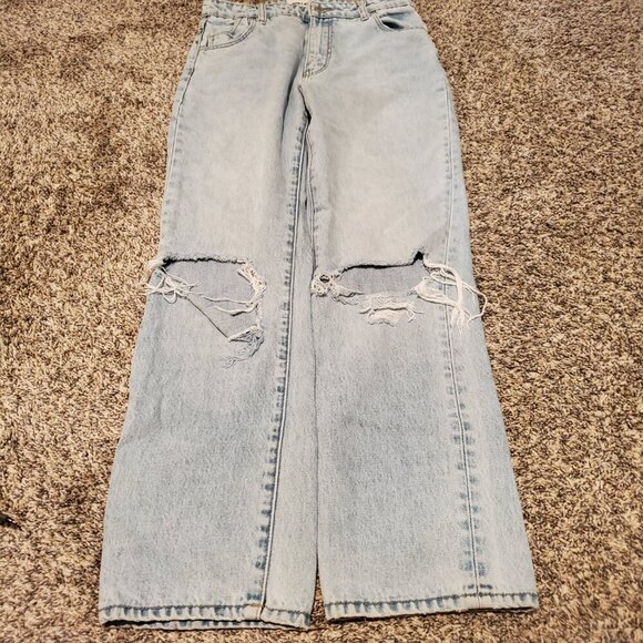 Rolla's High Rise Straight Jeans Light Blue Distressed 27 - Picture 3 of 5
